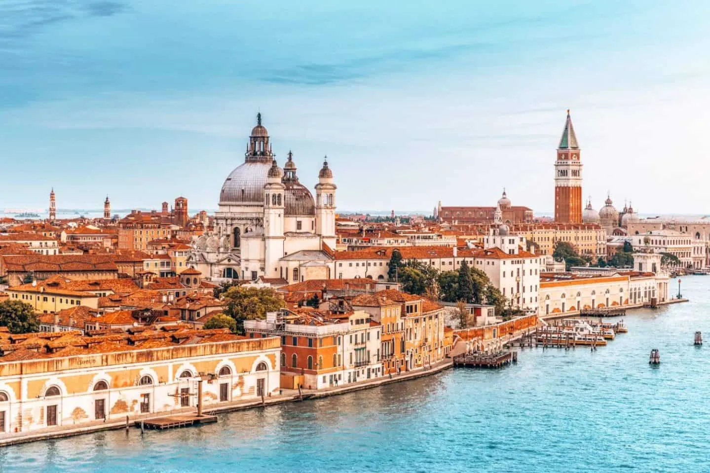 A picturesque view of Venice, Italy, showcasing its iconic canals and historic architecture.